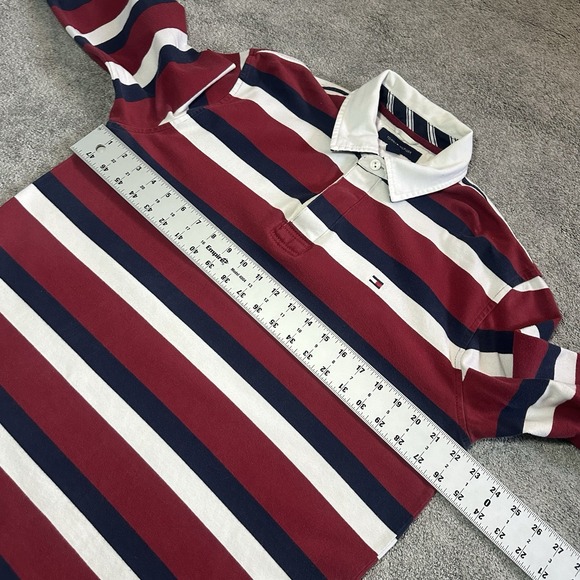 Tommy Hilfiger Rugby Long Sleeve Shirt Mens L Large Striped Red Blue White - Picture 12 of 14